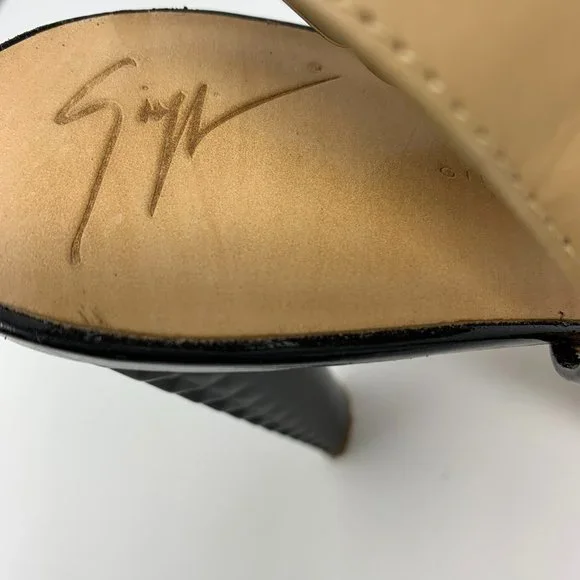 Giuseppe Zanotti Black Patent Leather Slingback Corkscrew Peep-Toe Sandals 8.5 - Picture 10 of 11